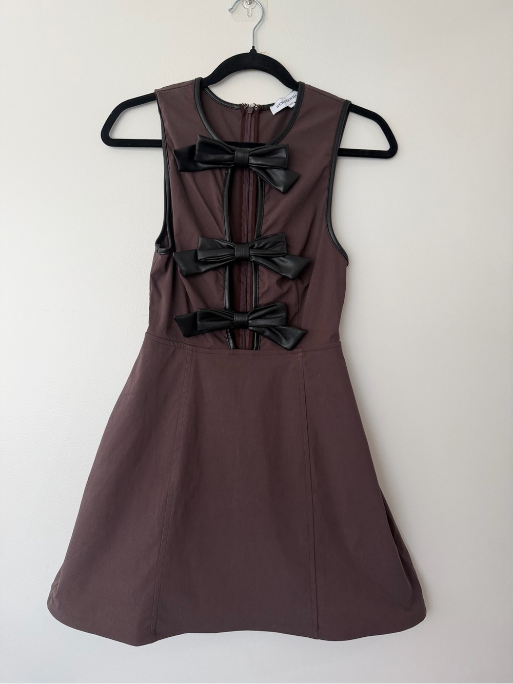 WeWoreWhat Brown Sleeveless Mini Dress with Black Bow Trim
